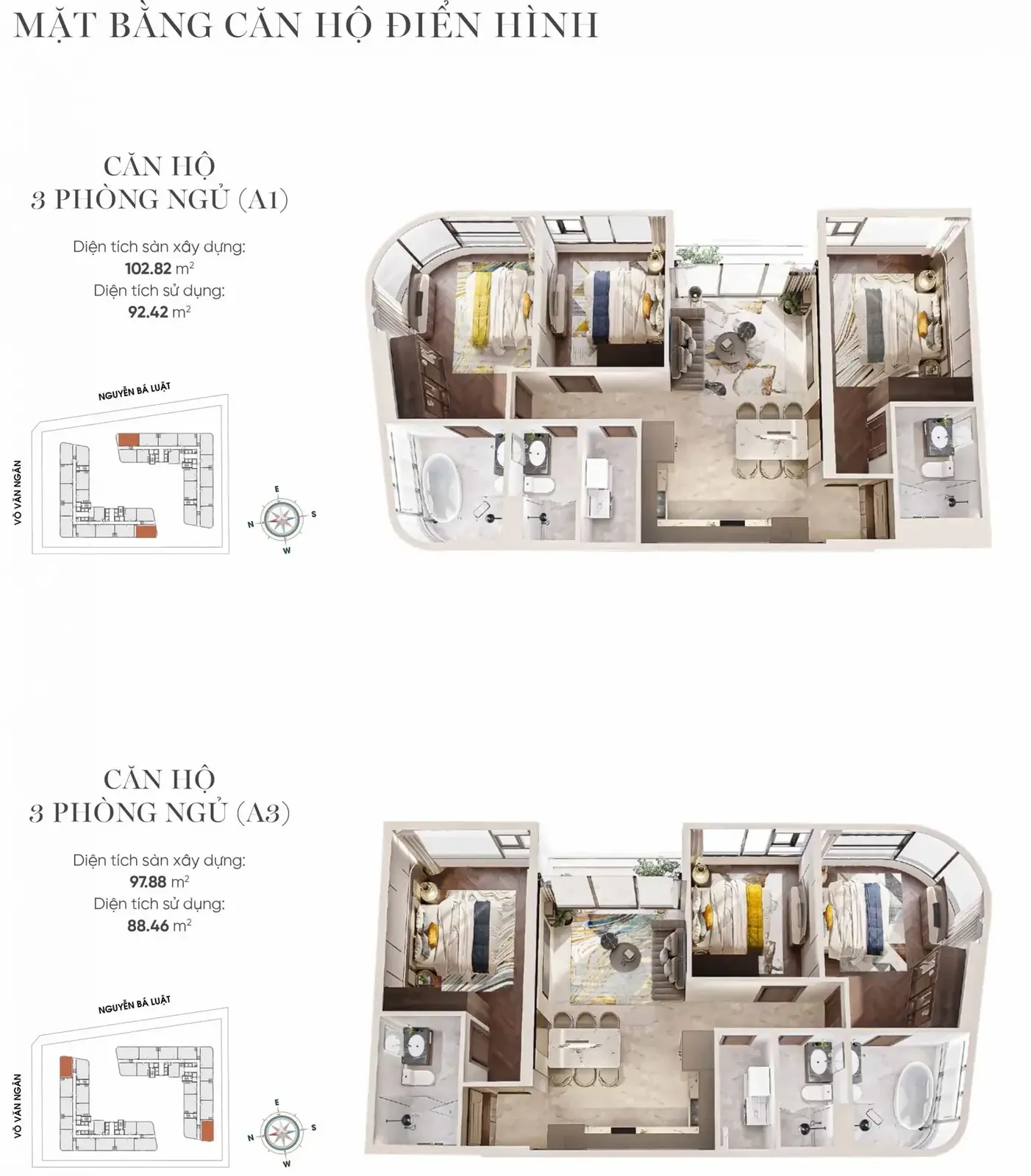 Layout căn hộ 3PN The Emerald Boulevard hướng đến không gian sống rộng rãi, riêng tư và thông thoáng, phù hợp cho gia đình đa thế hệ và có giá trị giữ giá tốt tron