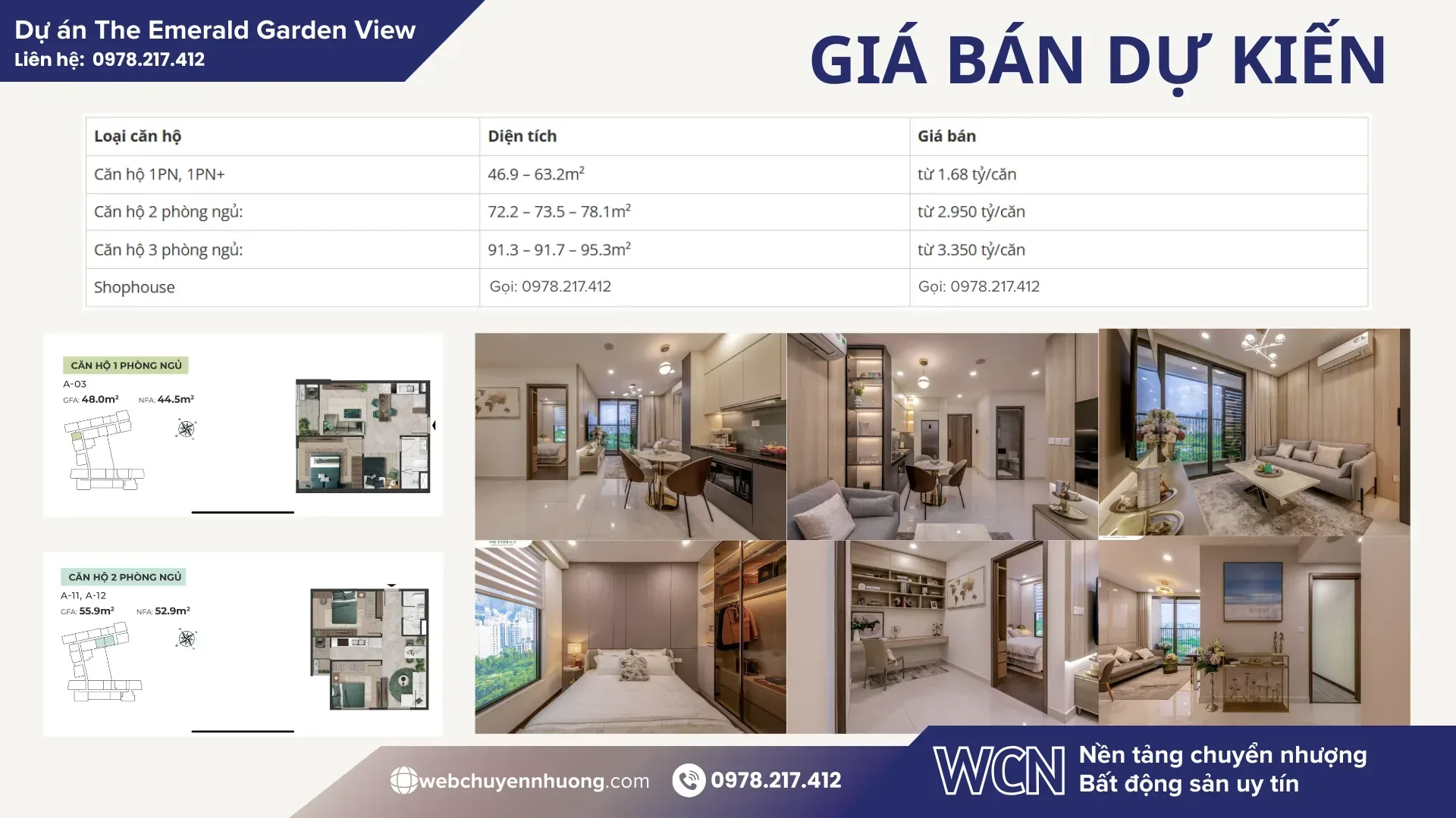 Bảng giá căn hộ The Emerald Garden View mới nhất dự kiến dao động từ 42 – 45 triệu/m2