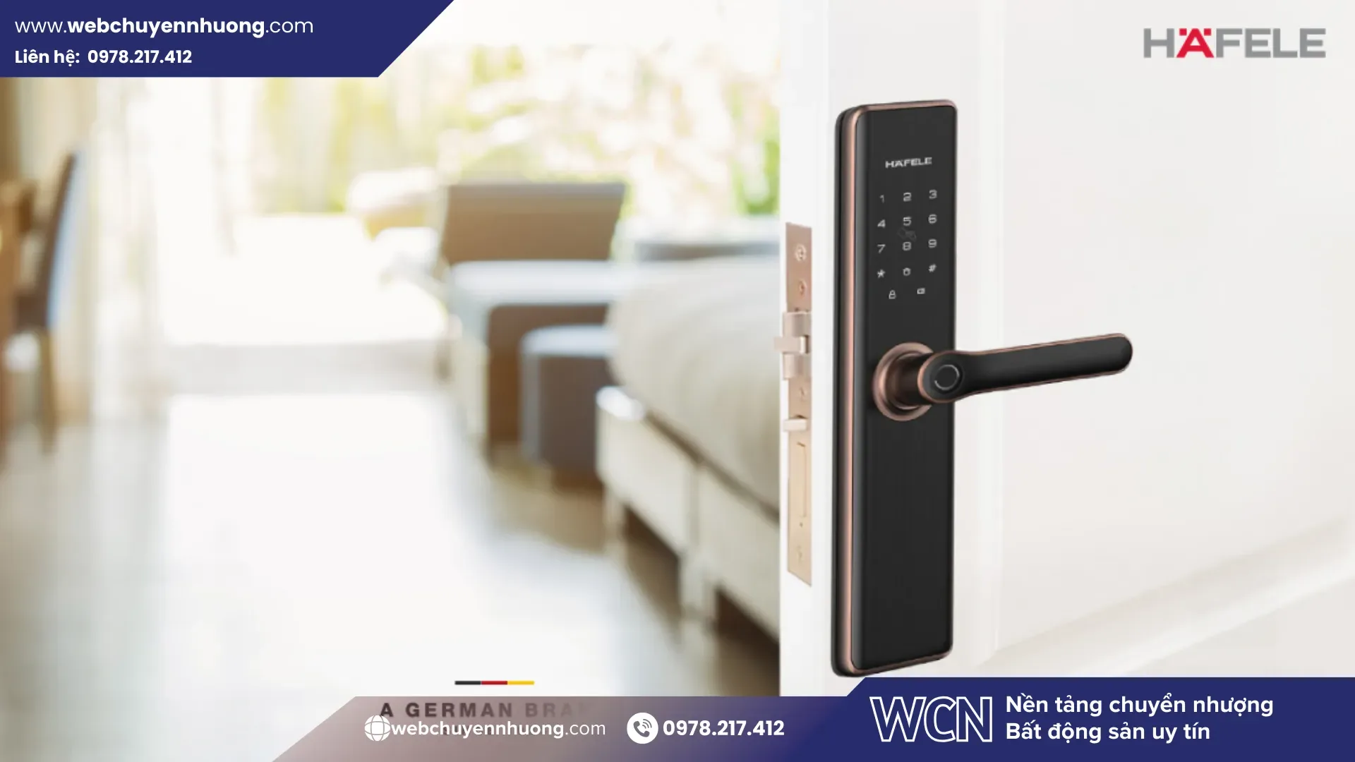 Ở hạng mục phụ kiện kim khí, The Emerald Garden View sử dụng toàn bộ bản lề, ray trượt và tay nắm từ Hafele (Đức). Các phụ kiện này vận hành êm, bền và tinh tế, giúp tủ bếp và cửa phòng hoạt động ổn định lâu dài.