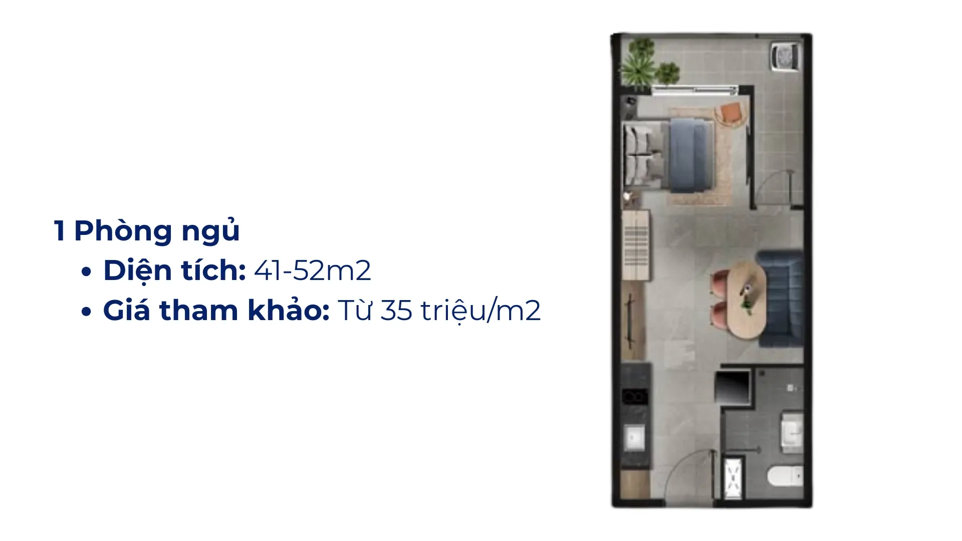 Căn hộ 1 phòng ngủ Plus (52m²) - Tài chính bao nhiêu thì mua được căn hộ TT Avio Dĩ An?