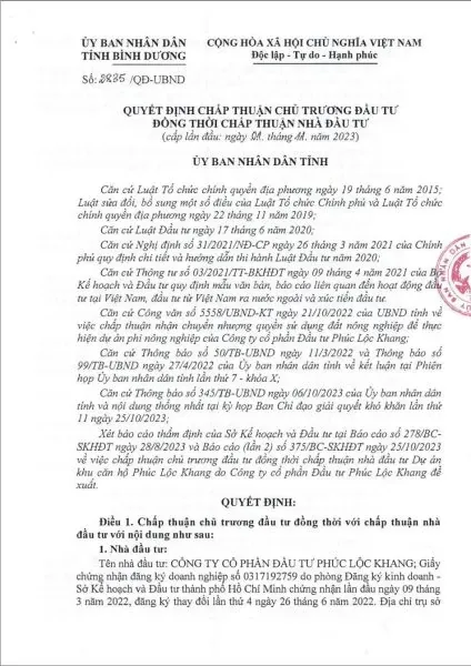 Quyết định chấp thuận chủ trương đầu tư
